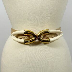 Alexis Kirk VTG Statement Belt Lucite Horn Cream Gold Adjustable Small/Medium
